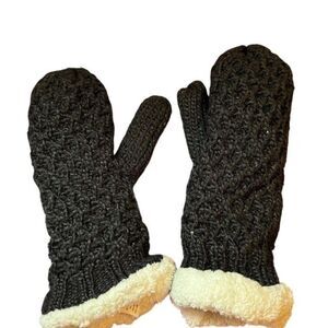 Time and Tru Womens Knit Mittens Black Sherpa Lined Warm One Size